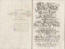 Historische Bilder-Bibel, welche besteht in F&uuml;nf Theil. Als: Erster Theil, der Patriarchen. Ander Theil, der Richter in Israel. Dritter Theil, der K&ouml;nige in Jerusalem. Vierdter Theil, der Propheter. F&uuml;nffter Theil, der Apostel