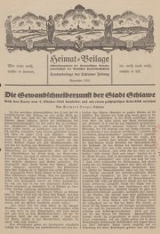 Heimat-Beilage (Mitteilungsblatt der Pommerschen Arbeitsgemeinschaft der Deutschen Heimathochschule). Sonderbeilage der Schlawer Zeitung