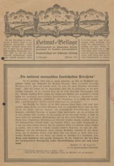 Heimat-Beilage (Mitteilungsblatt der Pommerschen Arbeitsgemeinschaft der Deutschen Heimathochschule). Sonderbeilage der Schlawer Zeitung