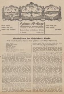 Heimat-Beilage (Mitteilungsblatt der Pommerschen Arbeitsgemeinschaft der Deutschen Heimathochschule). Sonderbeilage der Schlawer Zeitung