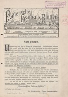 Pommersche Heimats-Bl&auml;tter f&uuml;r Geschichte, Sage, u. M&auml;rchen, Sitte u. Brauch, Lied u. Kunst, 1907, No. 1