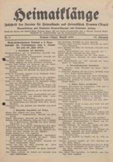 Heimatklänge. Zeitschrift des Vereins für Heimatkunde und Heimatschutz Treptow a. Rega, 1933, Nr. 8