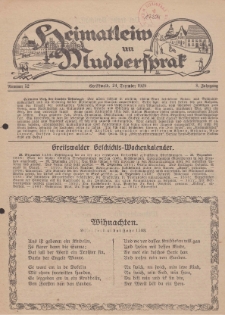 Heimatleiw un Muddersprak. Greifswalder Geschichts-Wochenkalender, 1929, Nr. 52