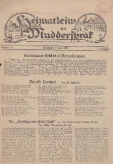 Heimatleiw un Muddersprak. Greifswalder Geschichts-Wochenkalender, 1930, Nr. 15