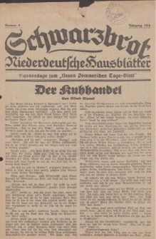 Schwarzbrot. Niederdeutsche Hausblätter. Eigenbeilage zum Neuen Pommerschen Tage-Blatt, 1928, Nr. 9