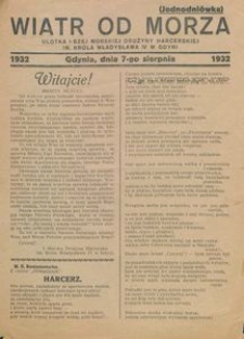 Wiatr od Morza. Ulotka I-szej Morskiej Drużyny Harcerskiej im. kr&oacute;la Władysława IV w Gdyni