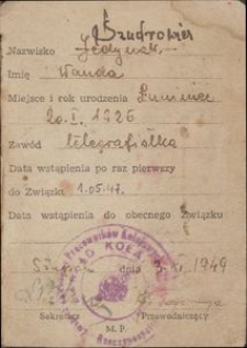 Związkowa Legitymacja Członkowska Nr 183134