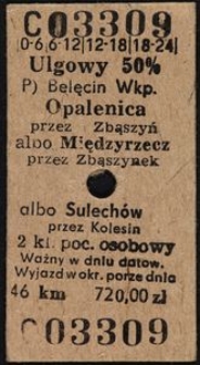 Bilet kolejowy ulgowy C 03309