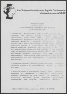 Rezolucja końcowa przyjęta przez II Mędzynarodową Konferencję Praw Człowieka Wilno-Leningrad 1990