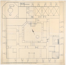 Człuch&oacute;w - Zamek. Rzut poziomy zamku w części parterowej z naniesionymi wykopami i odsłoniętymi piwnicami
