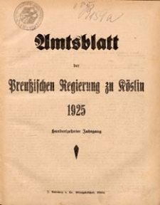 Amtsblatt der Preuβischen Regierung zu Köslin 1925
