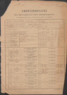 Kwestionariusz dla sporządzenia kart ewidencyjnych