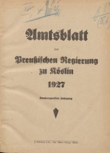 Amtsblatt der Preu&beta;ischen Regierung zu K&ouml;slin 1927