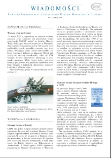 Wiadomości CMM : Biuletyn Informacyjny Centralnego Muzem Morskiego w Gdańsku, 2004, nr 2