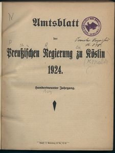 Amtsblatt der Preuβischen Regierung zu Köslin 1924