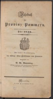 Jahrbuch der Provinz Pommern f&uuml;r 1840
