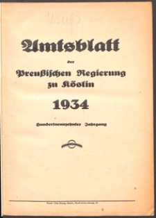 Amtsblatt der Preu&beta;ischen Regierung zu K&ouml;slin 1934