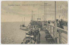Pocztówka czarno-biała «Ostseebad Zoppot – Anlegestelle der Motorboote»