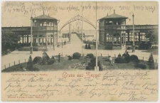 Pocztówka czarno-biała z widokiem Skweru Kuracyjnego «Curhaus-Colonnaden u. Seesteg»