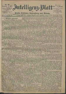 Intelligenz-Blatt f&uuml;r Stolp, Schlawe, Lauenburg und B&uuml;tow Nr. 27.