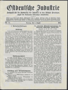 Ostdeutsche Industrie : Organ des Verbandes Ostdeutscher Industrieller / [Red. W. John]. Nr. 15.