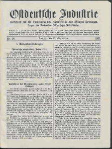 Ostdeutsche Industrie : Organ des Verbandes Ostdeutscher Industrieller / [Red. W. John]. Nr. 18.