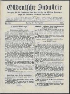 Ostdeutsche Industrie : Organ des Verbandes Ostdeutscher Industrieller / [Red. W. John]. Nr. 24.