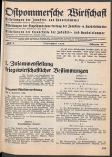 Ostpommersche Wirtschaft, September 1939, Heft 8