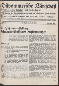 Ostpommersche Wirtschaft, September 1939, Heft 9 (2. Septemberheft)
