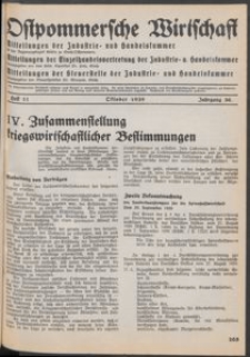 Ostpommersche Wirtschaft, Oktober 1939, Heft 11