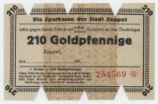 Die Sparkasse der Stadt Zoppot - Gutschein - 210 goldpfennige, nr 254569