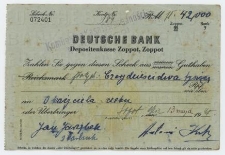 Czek na okaziciela nr 072401 Deutsche Bank Depositenkasse Zoppot
