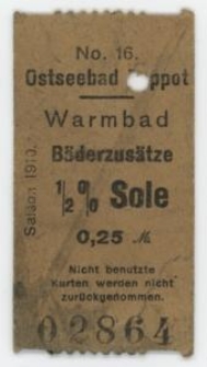 Bilet do zakładu kąpielowego, nr 02864 z napisem „Warmbad. Baderzusatze. Sole”