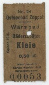 Bilet do zakładu kąpielowego, nr 00053 z napisem „Warmbad. Baderzusutze Kleie”