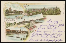 Stolp: Brama Młyńska i okolice, panorama, plaża i wejscie do portu w Ustce, rzeka i lewobrzeżne miasto