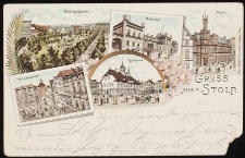 Stolp: Blücher square, railway station, post office, Neuthorstrasse, old town hall