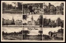 Stolp: Bismarck Square and Monument, New Gate and surroundings - bird's eye view, river with former St. Nicholas Church, market square and Church of St. Mary, town hall with a retouched monument to the Emperor, Mill Gate and surroundings, rose garden, Neumann's Meadow, castle garden