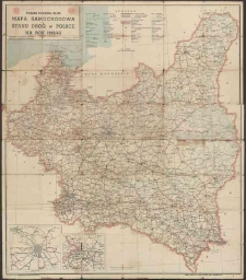 Mapa samochodowa i stanu dr&oacute;g w Polsce na rok 1939/40 z 24 marszrutami i 62 mapkami przejazd&oacute;w przez ważniejsze miasta