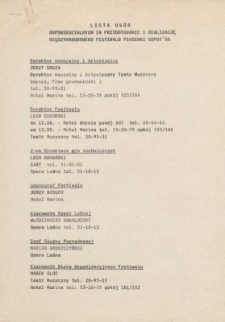 Lista os&oacute;b odpowiedzialnych za przygotowanie i realizację Międzynarodowego Festiwalu Piosenki Sopot &rsquo;88