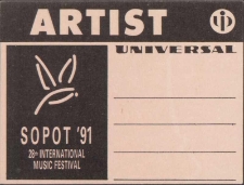 Identyfikator festiwalowy Sopot &rsquo;91 28th International Music Festival ARTIST
