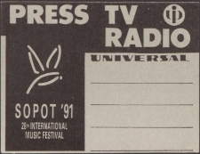 Identyfikator festiwalowy Sopot &rsquo;91 28th International Music Festival PRESS TV RADIO