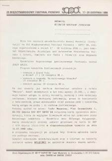 Zaproszenie do wystąpienia o akredytację przy 25 Międzynarodowym Festiwalu Piosenki Sopot &rsquo;88