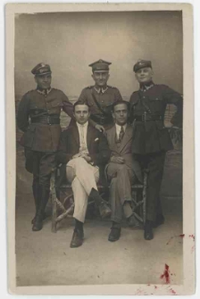 Photo postcard, soldiers against a sea background