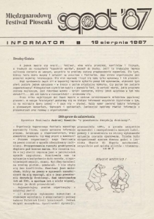 Międzynarodowy Festiwal Piosenki Sopot '87, Informator