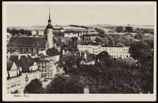 Panorama Stolpu: kości&oacute;ł zamkowy, koszary