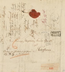 List nadany w Gdańsku 26 maja 1856 r. do adresata w Kartuzach