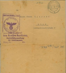 Przesyłka od inspektora okręgowego do Franza Mierskiego z Kartuz z dnia 28 lipca 1942 r.