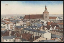 Panorama Stolpu: kości&oacute;ł Mariacki, rynek, gazownia