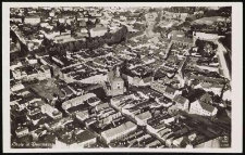 Panorama of Stolp: Kreishaus, market square, Marienkirche, post office, castle and surroundings, right bank