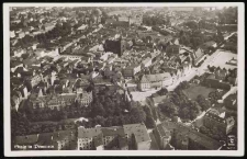 Panorama of Stolp Bismarck Square, Sch&uuml;tzenhaus, castle church, granaries on the right bank